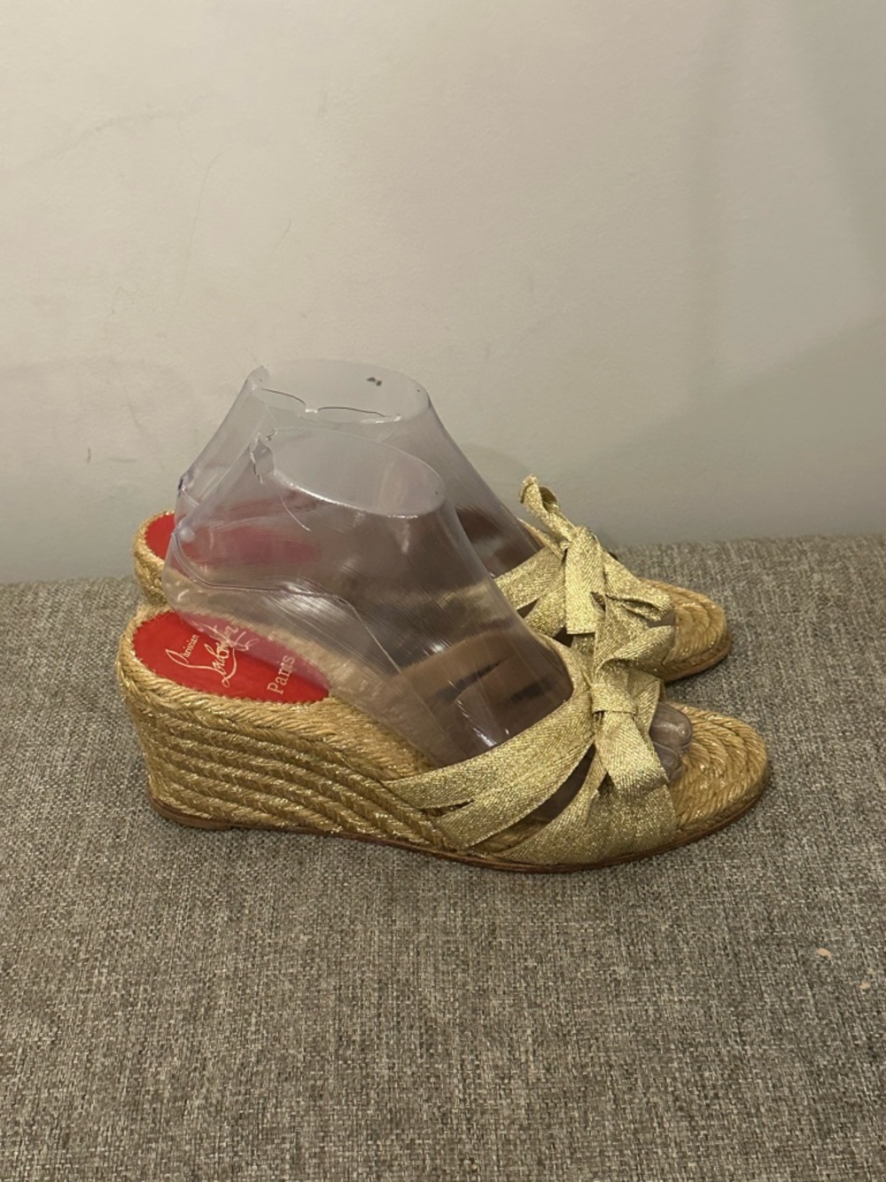 Gold Espadrille Wedge Sandals with Knot Detail - Christian Louboutin